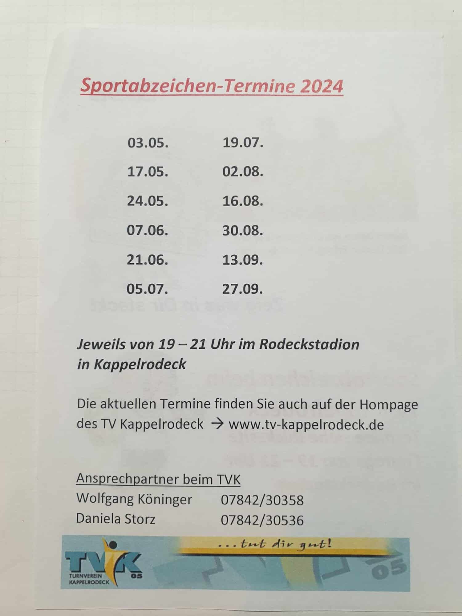 Nächste Termine Sportabzeichen